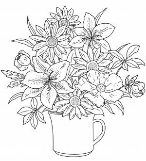 Раскраска букет цветов в вазе
