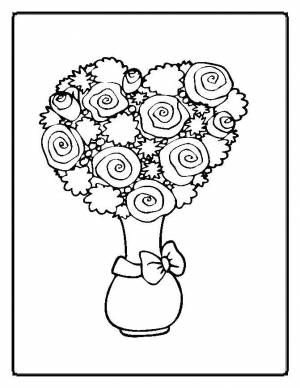 Раскраски Раскраска Букет роз в вазе с бантом цветы