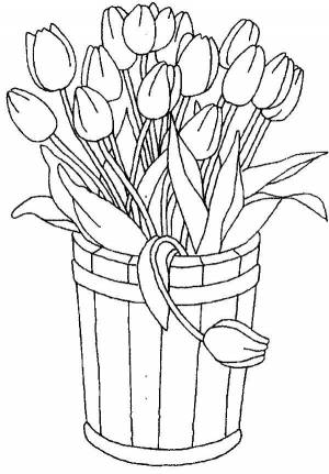 Раскраски Раскраска Букет с тюльпанами весна