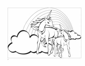 Раскраски единороги, Раскраска Единороги на фоне радуги лошади