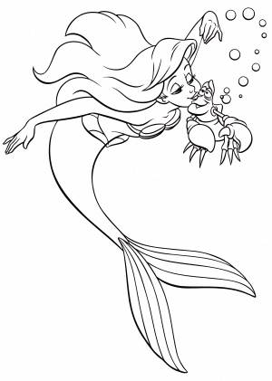 Раскраска русалочка Ариэль целует Себастья