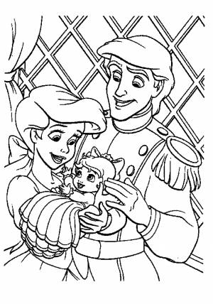 Раскраски Раскраска Принцесса ариэль с принцем эриком и с дочкой русалочка ариэль