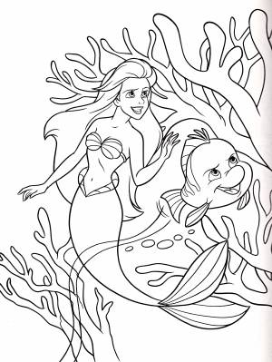 Раскраска маленькая русалочка Ариэль и Флаундер