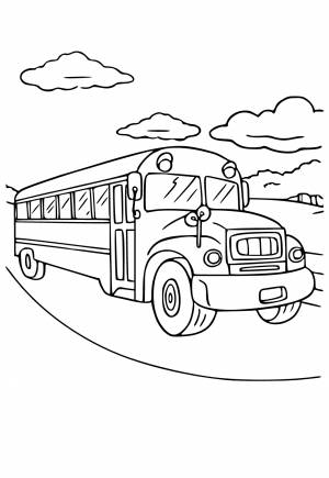 Раскраска Школьный Автобус Облака