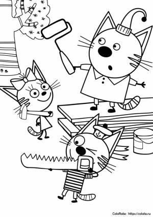 Раскраска Три кота на стройке