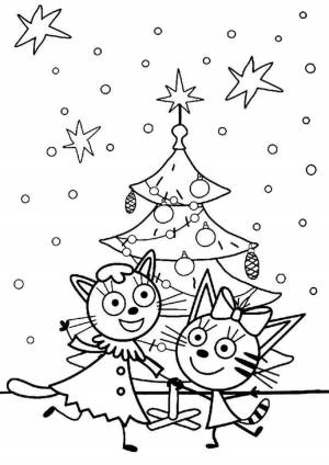 Три кота новогодняя раскраска