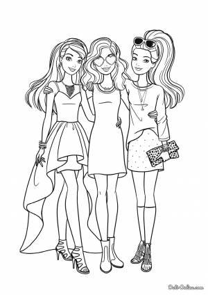 Раскраска Барби подружки стоят в обнимку