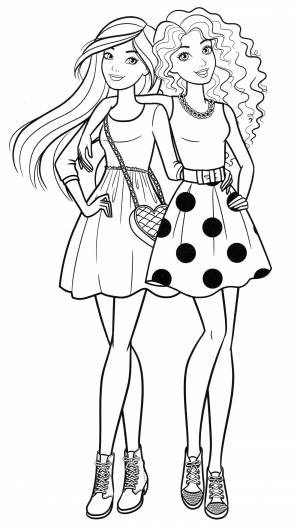 Раскраска Барби с подружкой идут гулять