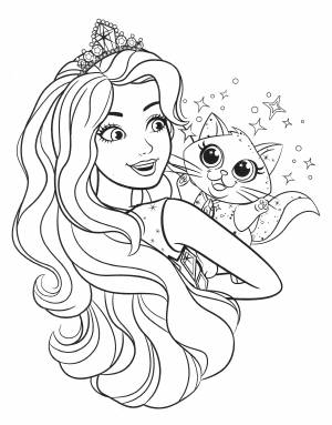 Раскраска принцесса Барби и котенок