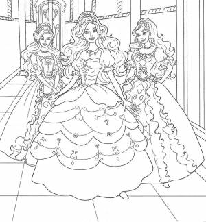Раскраски Раскраска Барби принцессы в пышных платьях Платья