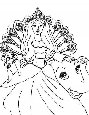 Раскраски принцесса, Раскраска Принцесса со зверушками Барби