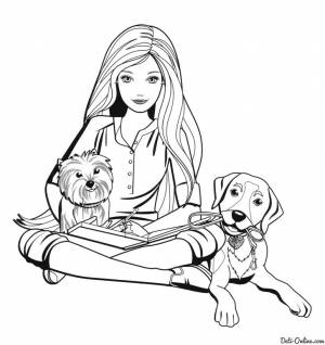Раскраска Барби с двумя собачками