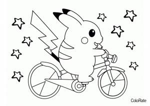 Раскраска Пикачу на велосипеде