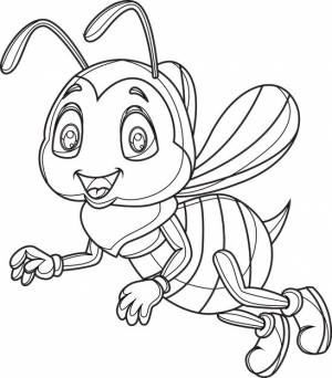 Вектор мультфильм счастливая пчела, изолированные на белом фоне книжка- раскраска