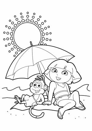 Раскраска «Даша с другом Башмачком под зонтом»
