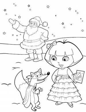 Раскраска «Даша-путешественница, Жулик и Санта Клаус»