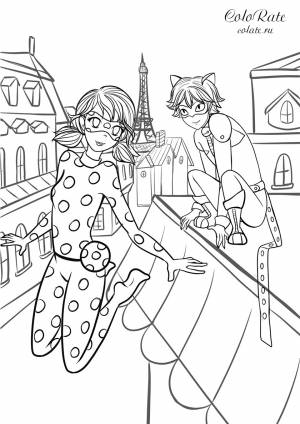 Раскраска Леди Баг и Супер-кот в Париже