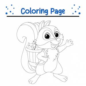 Милый забавный мультяшный белочка раскраски страницы иллюстрации вектор животных раскраски страницы для детей