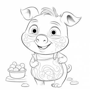 Свинья черно-белые раскраски для детей простые линии мультяшном стиле счастливые милые забавные животные в мире