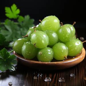 Свежий спелый зеленый крыжовник в деревянной корзине крупный план генеративного ии крыжовника