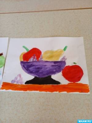 Фотоотчет о занятии по рисованию «Как мы рисовали натюрморт осенних плодов» с детьми подготовительной группы