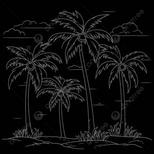 рисунок раскраски пейзаж тропические деревья наброски эскиз вектор PNG , рисунок дерева, пейзажный рисунок, рисунок крыла PNG картинки и пнг рисунок для й загрузки