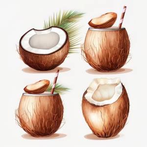 Рисунок кокоса с соломинкой внутри