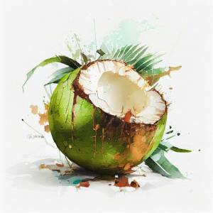 Акварельный рисунок кокоса со словом кокос на нем