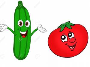 Детский рисунок огурец и помидор