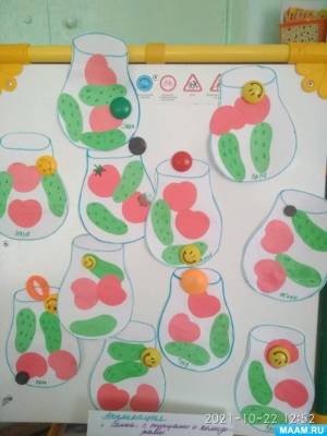 Аппликация в младшей группе «Помидоры и огурцы в банке»