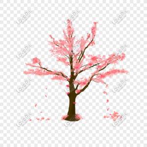 Вишневое дерево, падающие цветы, рисованная Psd изображение_Фото номер 611275044_PSD Формат изображения_ru