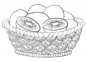 Раскраски Раскраска Раскраска Киви Фрукты, Раскраска Киви в корзинке Фрукты