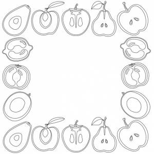 Книга для раскраски для детей в рамке с набором срезанных фруктов в кругу