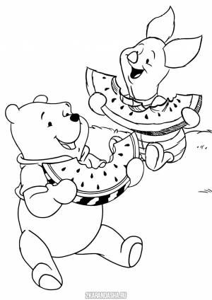 Раскраски мишка с арбузом