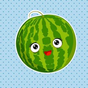 Melancia suculenta madura com cara de kawaii