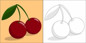 Вишня подходит для детской раскраски страницы векторной иллюстрации