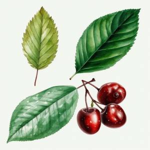 Акварельный рисунок вишни и листьев