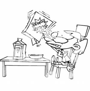 Раскраски Раскраска Мальчик кушает хлопья с молоком Молоко орехи