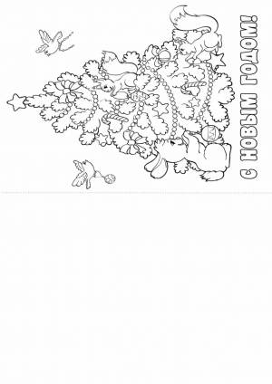 Шаблон новогодняя открытка раскраска