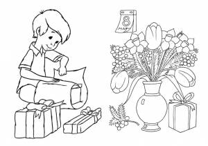 Раскраски март, Раскраска Подарок маме 8 марта