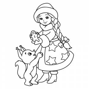 Раскраска Снегурочка с белочкой для малышей