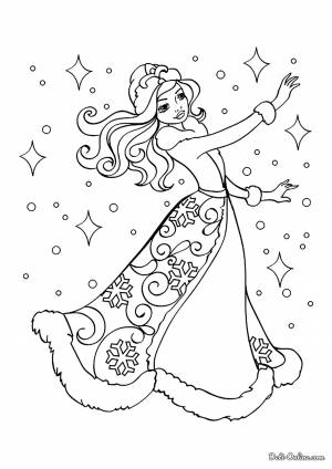 Раскраска Снегурочка в зимней шубке