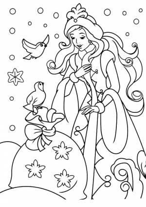 Раскраска «Снегурочка и мешок с подарками»