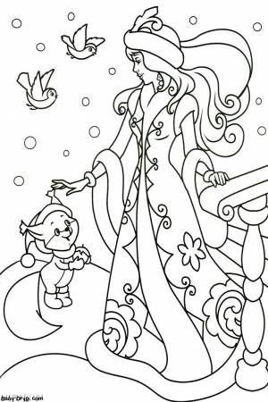 Раскраска Снегурочка с белочкой