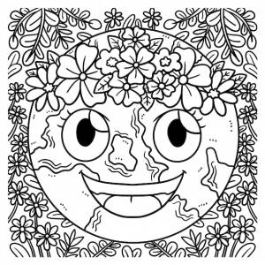 Раскраска день земли с цветочной короной