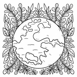 Раскраска день земли земля в окружении листьев