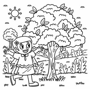 Раскраска день земли счастливая девочка на дереве