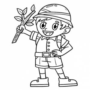 День земли мальчик в лесу изолированная страница раскраски