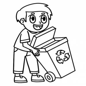 День земли мальчик холдинг мусорный бак изолированные раскраски