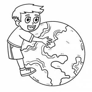 День земли ребенок обнимает землю изолированные раскраски